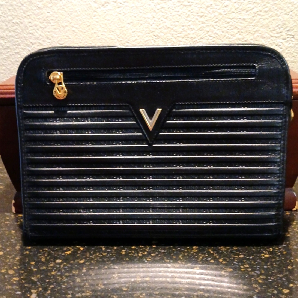 Valentino Black Clutch with Gold Accents